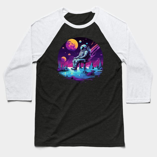 astronaut sitting on a planet Baseball T-Shirt by legend